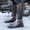 Botas de Montar Estilo Británico de Cuero Genuino Botas Largas Invierno Casual Tendencia Doc Martens Botas Largas de Cuero para Hombre Botas de Equitación