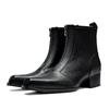 Entrega de uma peça original europeu e americano nicho masculino salto alto botas de couro marrom pequeno zíper quadrado couro de vaca altura crescente botas masculinas