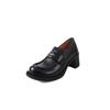 Muito estrangeiro e bom para combinar couro de vaca mocassins de moeda de ouro 2025 primavera novo salto grosso cabeça redonda couro boca profunda sapatos de camada única para mulheres