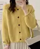 Nueva ropa de mujer estilo coreano para otoño e invierno, cárdigan suéter de punto liso casual holgado, prenda exterior casual adelgazante