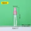 Venta al por mayor, botella pulverizadora de 30 ml/50 ml/100 ml, pequeña regadera, botella de perfume para maquillaje, botella pulverizadora de plástico PET transparente.