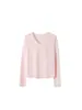 Top de punto de cáñamo puro para mujer, cuello en V, manga larga, suave y ligero, no es sudadera, camisa base de color liso versátil y elegante