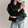 Chaqueta corta de cuero PU negro de cuello redondo, elegante, de cuero proteico, moda de alta gama para mujer de principios de otoño, Dongdaemun, Corea
