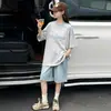 Conjunto de T-shirt Jeans de Manga Curta Estilo Novo de Verão para Meninas 2026 Roupas Casuais de Verão Estilosas Novas para Meninas