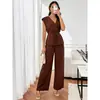 Conjunto de Top de Color Sólido con Cuello en V y Pantalones de Pierna Ancha para Mujer, Nueva Moda de Verano 2026 para Amazon Europeo y Americano
