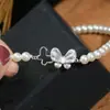 Accesorios DIY Plata de Ley S925 Mariposa Perla Collar Pulsera Broche Chica Dulce Cadena de Suéter Broche Pinza Broche de Cadena Y