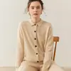Novo Suéter Feminino de Cashmere Puro Outono/Inverno 2026 com Gola Camisa, Cardigã de Corte Justo, Casaco Quente, Tricô, Elegante e Simples