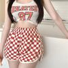 Shorts de Retazos a Cuadros para Mujer 2026 Verano Nuevo Estilo Transfronterizo Elásticos de Cintura Alta Deportivos Casuales Venta al por Mayor en Stock
