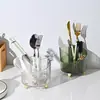 Cubo de almacenamiento de brochas de maquillaje de lujo ligero, organizador de escritorio para lápices de cejas, peine, caja de almacenamiento para labiales, almacenamiento de cosméticos, con patas altas, portalápices