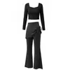Conjunto de roupa de yoga para mulheres com sensação de pele nua e amigável à pele, top de manga longa com decote quadrado, conjunto de duas peças de cintura alta que cobre o quadril para Pilates para mulheres
