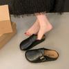 Pantuflas de Baotou para Mujer, Nueva Moda Primavera 2025 Versátiles de Cuero sin Cordones Sandalias de Suela Gruesa