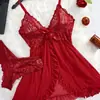 Sexy Camisón de Cuello en V para Mujer Malla Encaje Camisola Conjunto Multicolor Lencería Erótica Venta al por Mayor Fuente de Amazon 10032