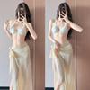 Bikini de tres piezas con estampado de flores divididas en nicho amarillo jengibre de Tailandia para vacaciones en la isla, traje de baño adelgazante de aguas termales para mujer