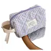 Bolsa de Cosméticos Acolchada a Cuadros Bolsa de Almacenamiento de Cosméticos de Gran Capacidad Bolsa de Tocador Portátil Linda Bolso de Mano para la Muñeca de Algodón