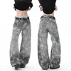 Calça de trabalho camuflada em formato de estrela estilo americano, calça jeans, novo design de outono, efeito emagrecedor, calça de perna curva, calça longa retro de corte solto