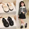 Zapatos de piel para niña 2026 nuevo primavera y otoño zapato negro con lazo estilo princesa casual suela suave zapatos de vestir estilo princesa para niña