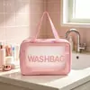 Conjunto de Bolsas de Maquiagem e Higiene Pessoal Três Peças em PU Transparente, Bolsa de Banho Impermeável de Grande Capacidade, Bolsa de Armazenamento Portátil Semitransparente Fosca para Mulheres