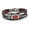 Pulseira de Couro Trançado com Tema de Anime, Pulseira Multicamadas de Couro Bovino Vintage, Acessório de Mão com Emblema Bidimensional, Joias Transfronteiriças