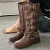 Botas de Sarja Marrom Botas Longas Altas até o Joelho Botas de Cano Alto Não são de Couro Outono e Inverno Botas Longas Femininas Cavaleiro 2025 Novo Estilo