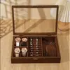 Caja de Almacenamiento para Relojes Madera de Nogal Negro Patrón de Madera Caja de Joyería Retro Caja de Almacenamiento de Madera para Joyería, Collares, Pulseras, Aretes