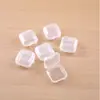 Caixa pequena de plástico transparente mini com tampa quadrada para armazenamento de fones de ouvido, joias, brincos, caixa para peças