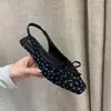 Sandálias Femininas Versáteis Estilo Francês Frescas Florais Sem Costas Salto Anabela Bico Fechado Laço Suave Estilo Novo Primavera e Verão