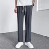 Pantalones Casuales Rectos Finos de Verano Frescos para Hombre con Cordón Cintura Elástica Pantalones Pequeños Estilo Occidental Anti-Arrugas Todo-Fondo Pantalones de Pierna Ancha