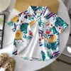 Estilo Férias de Verão na Beira-Mar para Bebês Estampada Estilo Hong Kong Solta de Manga Curta Bonita Camisa Infantil Camisa de Meninos