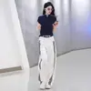Conjunto de Moda Casual para Mujer Verano 2026 Nuevo Elegante Ajustado Camiseta de Manga Corta y Pantalones de Pierna Ancha Reductor de Edad Conjunto de Dos Piezas Moderno