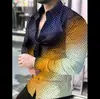 2026 Camisa de Manga Larga Estampada en 3D para Hombre de Venta Caliente Europea y Americana Moda Tendencia Cárdigan Superior de Lunares Degradados