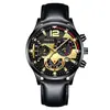 Reloj de Cuarzo Deportivo para Hombre, Multifunción con Calendario, Correa de Cuero, Esfera Luminosa, Reloj de Pulsera Casual para Hombre