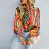Aliexpress Amazon Europeo y Americano 2025 Primavera Venta Caliente Top Estampado de Manga Larga para Viajes Diarios Camisa con Solapa y Manga de Linterna para Mujer
