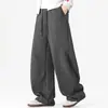 Calça casual de perna curva estilo Old Money para homens, nova coleção primavera/outono, com cordão, design patchwork, estilo esportivo americano, modelagem solta, perna reta, calça comprida