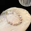 Pulseira de Pérolas de Água Doce Irregulares Rosa-Roxo Barrocas para Mulheres, Design de Nicho Levemente Luxuoso, Pulseira de Zircônia da Moda