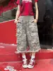 Pantalones Cortos Camuflaje Retro Americanos Originales del Fabricante para Hombres y Mujeres con Múltiples Bolsillos, Cintura Elástica con Cordón, Estilo Urbano Holgado, Largo de Siete Puntos, Ropa de Trabajo