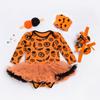 Venta directa de fábrica: vestido harén de manga larga para niña, disfraz de Halloween para bebé, vestido de calabaza, traje de cuatro piezas