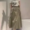Falda con Forma de Pera Amigable con la Figura con Bolsillos y Cordón, Estilo Retro Americano de Ropa de Trabajo, Falda Larga de Línea A Holgada con Abertura para Mujer, Verano