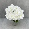 Flores artificiales, ramo de rosas de diamante de 9 cabezas, rosas artificiales con hojas, para decoraciones de boda y decoración del hogar