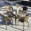 Juego de tres piezas de silla de ratán, mesa y sillas pequeñas para balcón, mesa de té pequeña, mesa de té simple para patio exterior, impermeable y moderna