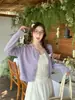 Cárdigan de punto súper bonito para mujer, atuendo de otoño e invierno, abrigo suéter azul, top exterior delgado, morado, talla única