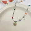 Collar de Corazón de Piedra Rota para Mujer, Diseño de Nicho Hip-Hop de Moda, Gargantilla Acrílica con Cuentas de Colores, Cadena de Perlas