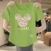 Comércio Exterior Transfronteiriço Liberação Estoque Grande Marca Etiqueta Cortada Camiseta Feminina Manga Curta Tamanho Grande Top Solto Roupa de Mãe Cobertura da Barriga
