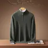 Suéter de cashmere 100% puro para homens, com zíper parcial, gola alta, para outono e inverno, cor cinza, malha business casual, leve e luxuoso