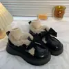 Otoño/Invierno 2026 Nuevos Zapatos Planos de Cuero Pequeños con Plataforma de Suela Gruesa, Lazo y Felpa Plus, Estilo Británico Cálido de Felpa, Moda