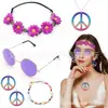 Set de Accesorios de Ropa Hippie de los 70 Gafas Vintage Pendientes y Collar con Símbolo de la Paz Diadema de Girasol