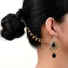 Venta Directa de Fábrica del Nuevo Conjunto de Dos Piezas de Aretes y Cadena para Oreja Estilo Bohemio de Lujo Ligero Retro con Flor, Perla y Borla de Pedrería