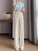 Pantalones de Pierna Ancha Finos de Seda de Hielo para Mujer de Primavera y Verano, de Cintura Alta, Caídos, Nuevo Estilo de Verano, Pantalones Casuales Adelgazantes, Pantalones Largos con Bolsillos, Transfronterizo