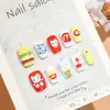 T844 # Arte de Uñas Temático de Dibujos Animados Lindos con Hamburguesas, Papas Fritas y Helados Dibujados a Mano para Niñas.