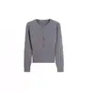 Suéter de Punto Acanalado de Cuello Redondo Suave Estilo Coreano para Mujer Otoño Invierno Adelgazante Botones Decorativos de Longitud Media Manga Larga Suéter Básico