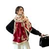 Xale de Corrente Preto e Branco Rosa Imitação de Caxemira com Franjas para Mulheres Cachecol Quente Espesso de Inverno para Mãe Manto Cachecol
